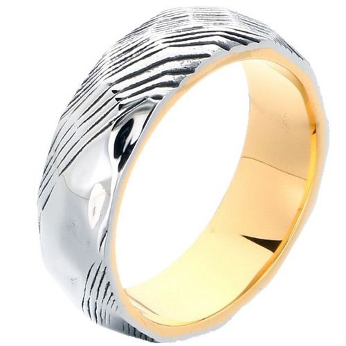 ****COI Titanium Black Gold Tone Silver Damascus Dome Court Ring-02095BB