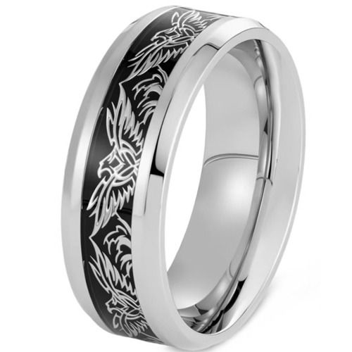 ****COI Titanium Black Silver Eagle Beveled Edges Ring-02096BB