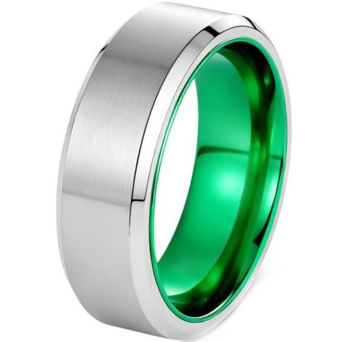 ****COI Titanium Green/Red Silver Beveled Edges Ring-02097BB