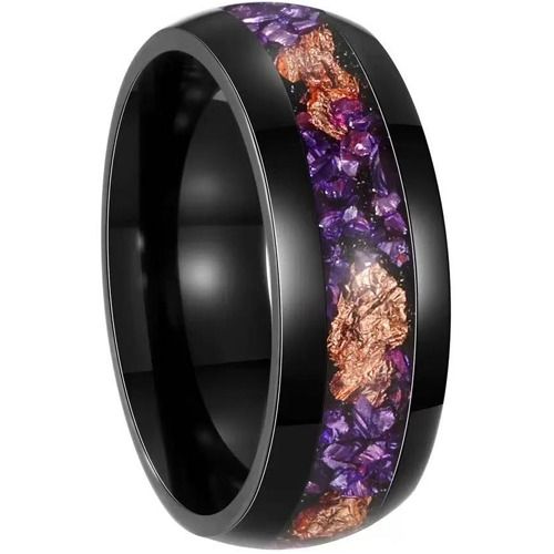 ****COI Black Titanium Purple Amethyst/Blue Crushed Opal Gold Foil Dome Court Ring-02098BB