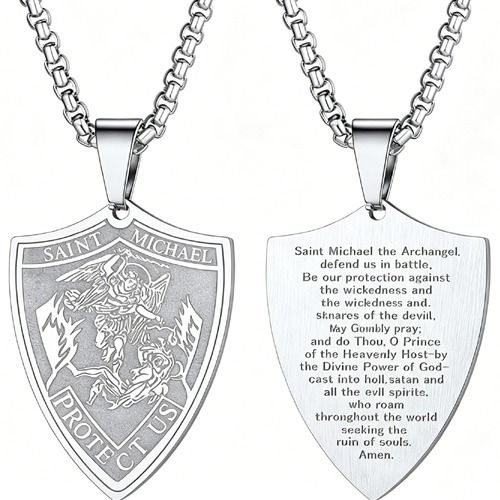 ****COI Titanium Black/Gold Tone/Silver Saint Michael Protect Us Pendant-02103BB