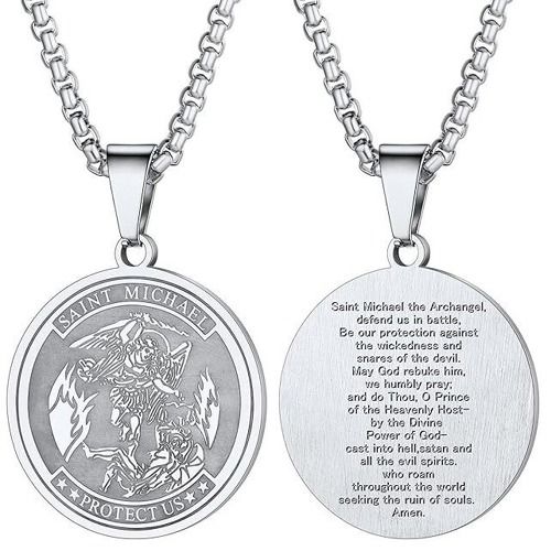 ****COI Titanium Black/Gold Tone/Silver Saint Michael Protect Us Pendant-02104BB