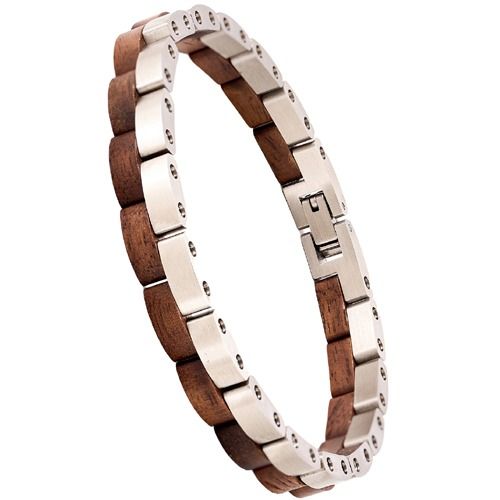 ****COI Titanium Black/Silver Koa Wood Bracelet With Steel Clasp(Length: 8.50 inches)-02109BB