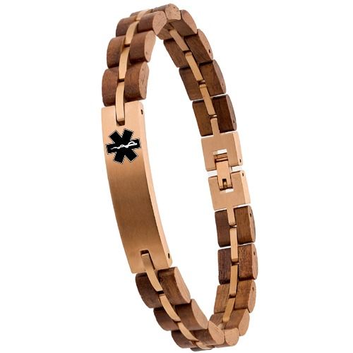 ****COI Rose Titanium Koa Wood Medical Alert Bracelet With Steel Clasp(Length: 8.66 inches)-02111BB