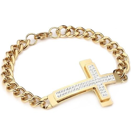 ****COI Titanium Gold Tone /Silver Cubic Zirconia Cross Bracelet With Steel Clasp(Length: 8.27 inches)-02114BB