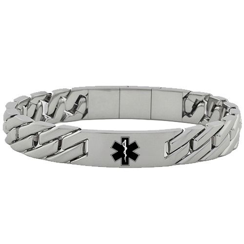 ****COI Titanium Black/Gold Tone/Silver Medical Alert Bracelet With Steel Clasp(Length: 8.27 inches)-02119BB