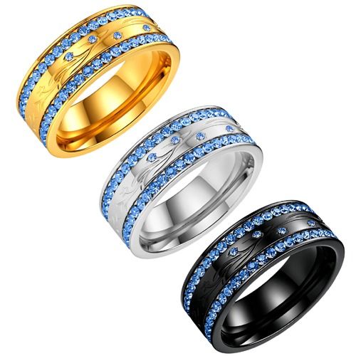 ****COI Titanium Black/Gold Tone/Silver Ring With Blue Topaz-02123BB