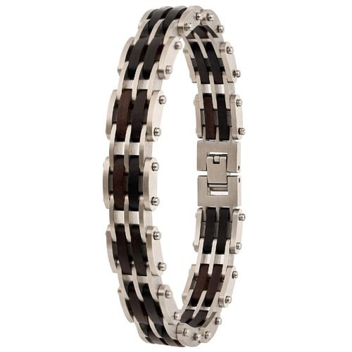****COI Titanium Black/Gold Tone/Silver/Blue Koa Wood Bracelet With Steel Clasp(Length: 8.66 inches)-02132BB
