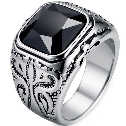 ****COI Titanium Gold Tone/Silver Celtic Ring With Black Onyx-02136BB
