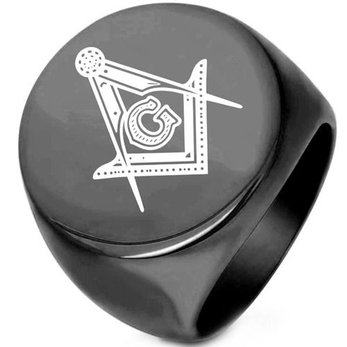 ****COI Titanium Black/Gold Tone/Silver Masonic Freemason Ring-02147BB