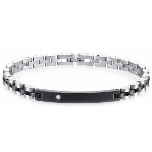 ****COI Titanium Black/Gold Tone/Blue Silver Cubic Zirconia Bracelet With Steel Clasp(Length: 7.87 inches)-02150BB