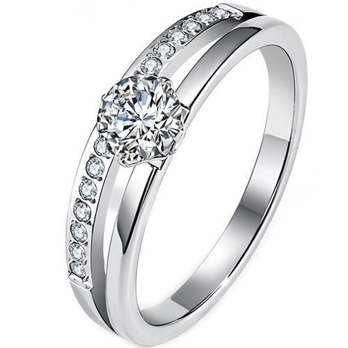 ****COI Titanium Gold Tone/Silver Solitaire Ring With Cubic Zirconia-02152BB
