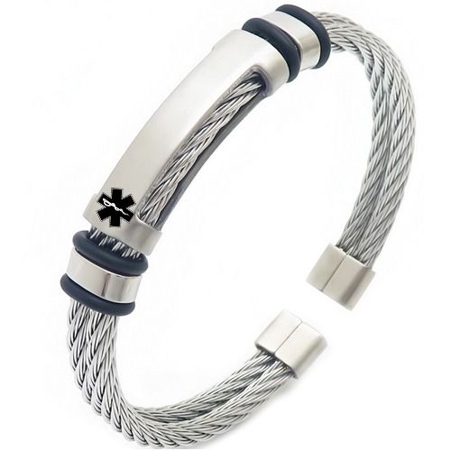 ***COI Titanium Black/Gold Tone/Silver Silver Wire Medical Alert Bracelet With Steel Clasp(Length: 8.27 inches)-02153BB