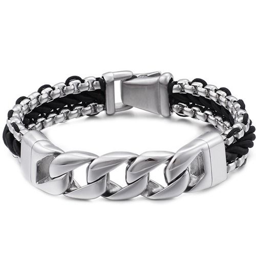 ****COI Titanium Genuine Leather Bracelet With Steel Clasp(Length: 8.66 inches)-02154BB