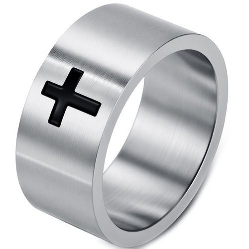 ****COI Titanium Black/Gold Tone/Silver Cross Ring-02161BB