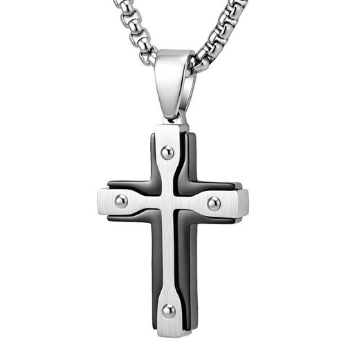 ****COI Titanium Black/Gold Tone Silver Cross Pendant-02167BB