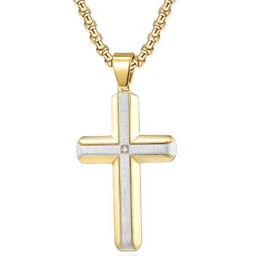 ****COI Titanium Black/Gold Tone/Silver Silver Cross Pendant With Cubic Zirconia-02170BB