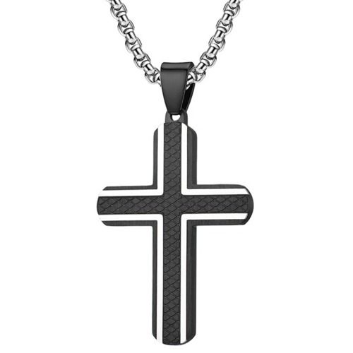 ****COI Titanium Black/Gold Tone/Silver Silver Cross Pendant-02171BB