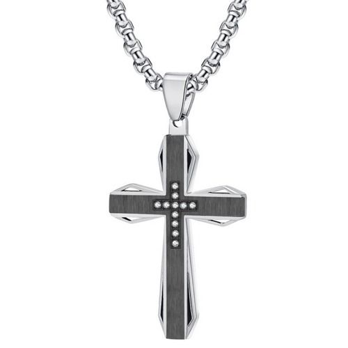 ****COI Titanium Black Silver/Gold Tone Silver/Black Blue Cross Pendant With Cubic Zirconia-02172BB