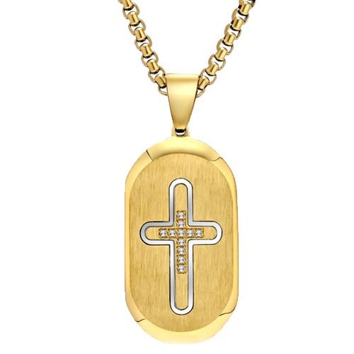 ****COI Titanium Black Gold Tone/Gold Tone Cross Pendant With Cubic Zirconia-02191BB