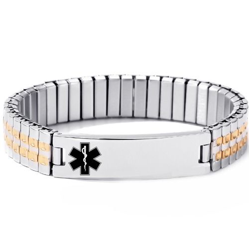 ****COI Titanium Gold Tone Silver Medical Alert Bracelet With Steel Clasp(Length: 8.27 inches)-02199BB