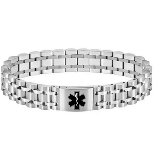 ****COI Titanium Black/Gold Tone/Silver Medical Alert Bracelet With Steel Clasp(Length: 8.07 inches)-02200BB