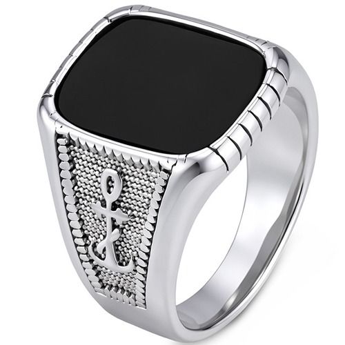 ****COI Titanium Anchor Ring With Black Onyx/Created Red Ruby/Green Emerald-02204BB