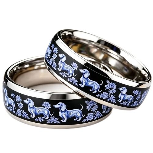 ****COI Titanium Black Blue Dome Court Ring With Dogs-02209BB