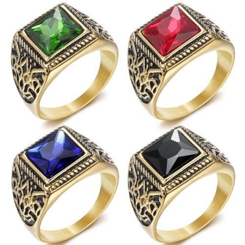 ****COI Titanium Black Gold Tone Ring With Black Onyx/Created Blue Sapphire/Red Ruby/Green Emerald-02214BB