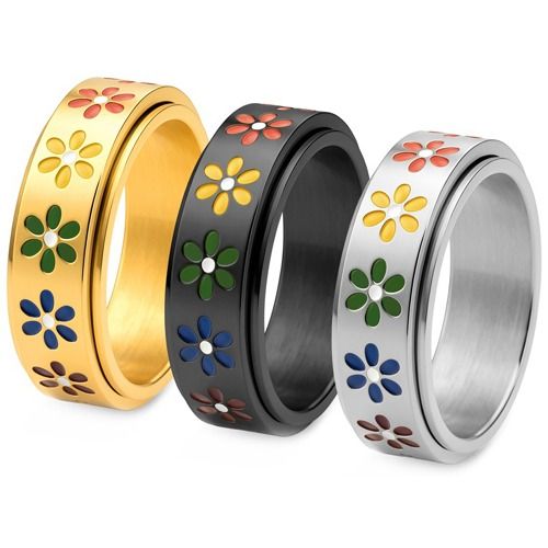 ****COI Titanium Black/Gold Tone/Silver Rainbow Sunflower Ring-02223BB