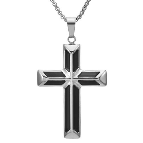 ****COI Titanium Gold Tone Silver/Black Cross Pendant-02226BB