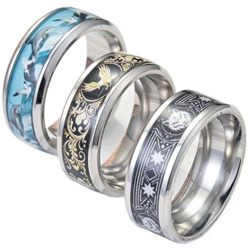 ****COI Titanium Wolf/Eagle/Dolphin Beveled Edges Ring-02227BB