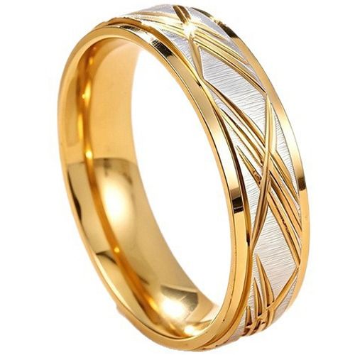 ****COI Titanium Black/Gold Tone Silver Diagonal Grooves Ring-02229BB