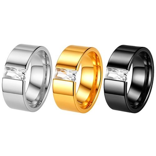 ****COI Titanium Black/Gold Tone/Silver Solitaire Ring With Cubic Zirconia-02235BB