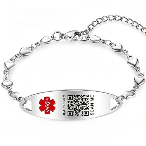 ***COI Titanium Gold Tone/Rose/Silver Medical Alert QR Code Bracelet With Steel Clasp(Length: 7.87 inches)-02240BB