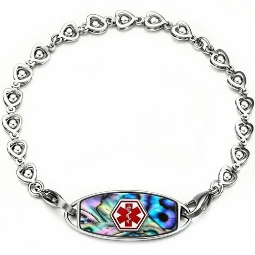 ****COI Titanium Medical Alert Koa Wood/Abalone Shell Bracelet With Steel Clasp(Length: 8.66 inches)-02241BB