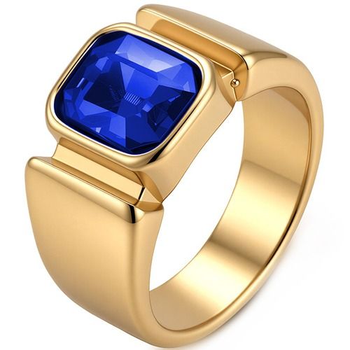 ****COI Gold Tone Titanium Ring With Black Onyx/Created Blue Sapphire/Red Ruby/Green Emerald-02254BB