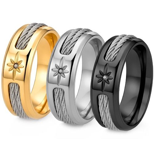 ****COI Titanium Black/Gold Tone/Silver Wire & Star Ring With Cubic Zirconia-02256BB