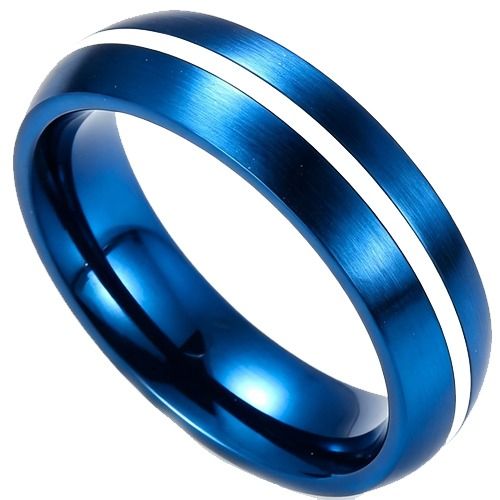 ****COI Titanium Black/Blue Silver Dome Court Ring-02264BB