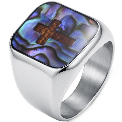****COI Titanium Black/Gold Tone/Silver Ring With Abalone Shell & Koa Wood-02268BB