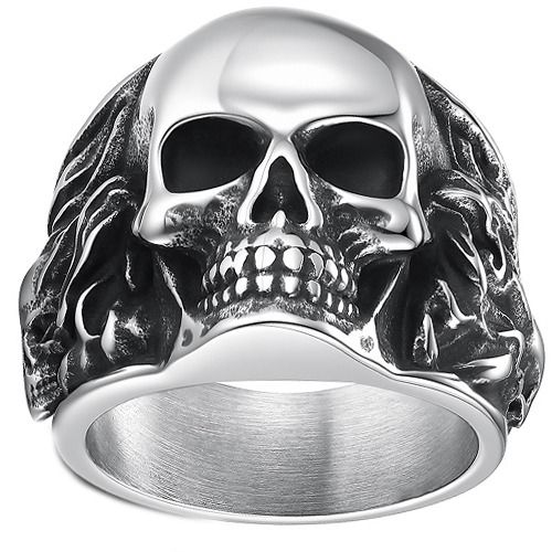 ****COI Titanium Black Silver Skull Ring-02270BB