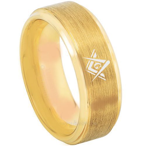 *COI Gold Tone Titanium Masonic Step Edges Ring - 3216