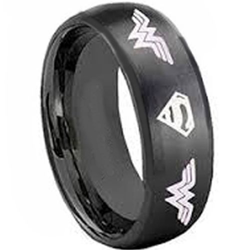 **COI Black Titanium Super Man Wonder Women Ring - JT4050