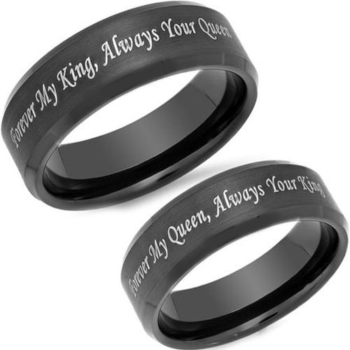 *COI Black Titanium King Queen Beveled Edges Ring - JT3801