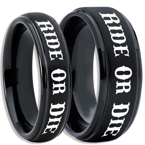 COI Black Titanium Ride or Die Step Edges Ring-5406