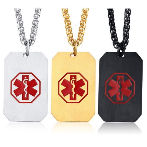 COI Titanium Silver/Gold Tone/Black Medical Alert Tag Pendant-5526