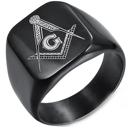 *COI Titanium Black/Gold Tone/Silver Masonic Freemason Ring-5996