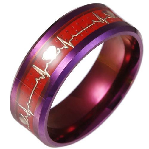 *COI Titanium Purple Red Heartbeat Beveled Edges Ring-6854