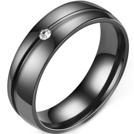 *COI Black Titanium Groove Dome Court Ring With Cubic Zirconia-6893AA