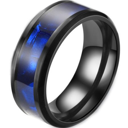 *COI Black Titanium Abalone Shell Beveled Edges Ring-6896AA